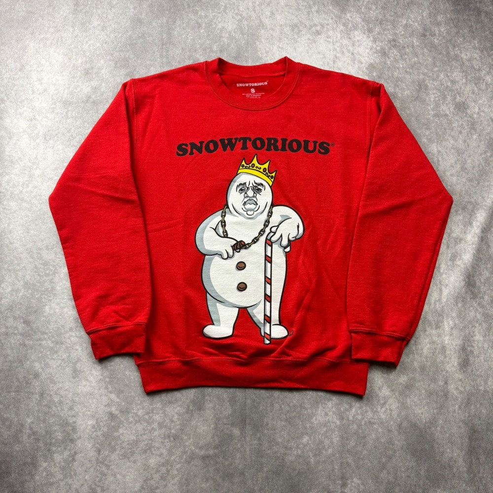 Snowtorious Biggie Smalls Snowman Red Graphic Sweatshirt Mens Small Crewneck